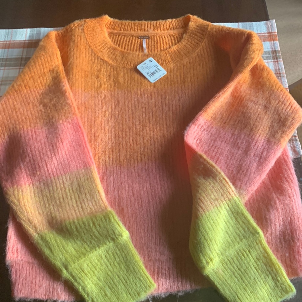 Free People multi colored crew neck sweater NWT